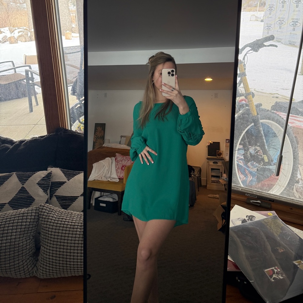 Mustard Seed Vibrant Green Long Sleeve Dress